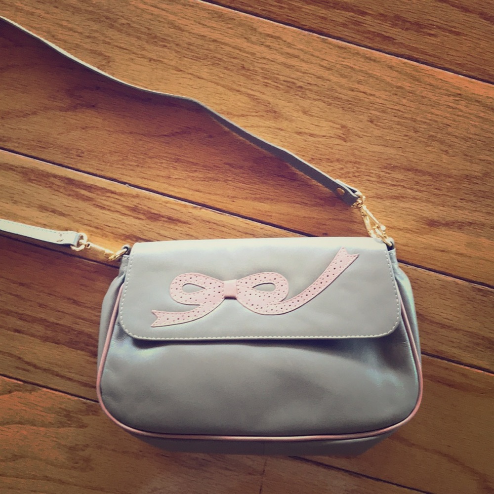 Grey and pink leather handbag